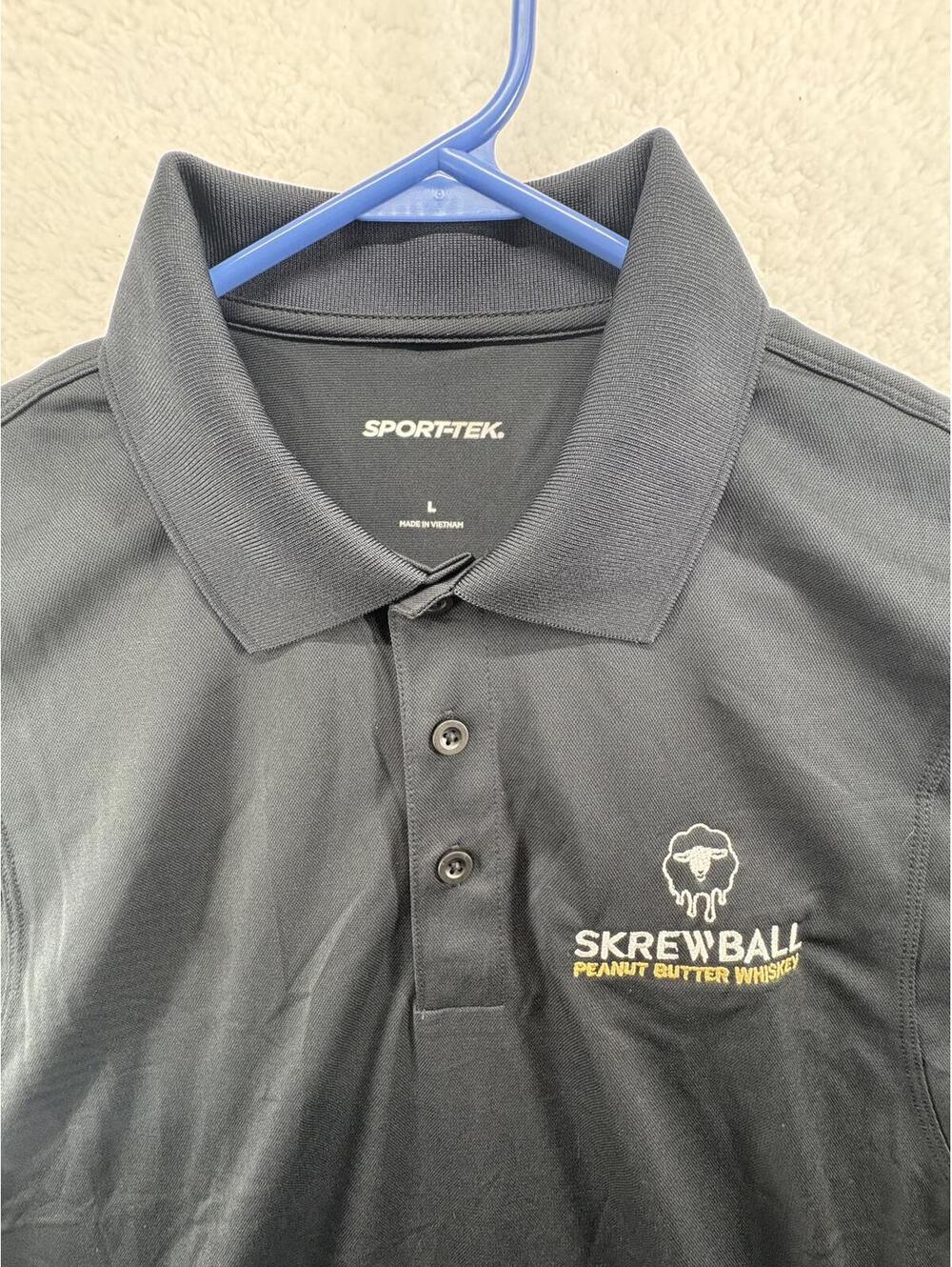 Skrewball Peanut Butter Whiskey Performance Polo Golf Office Mens Large NEW
